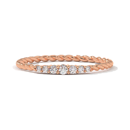 Rose gold Seven Stone Twisted Rope Braided Diamond Wedding Ring with brilliant lab diamonds in a delicate braided band.