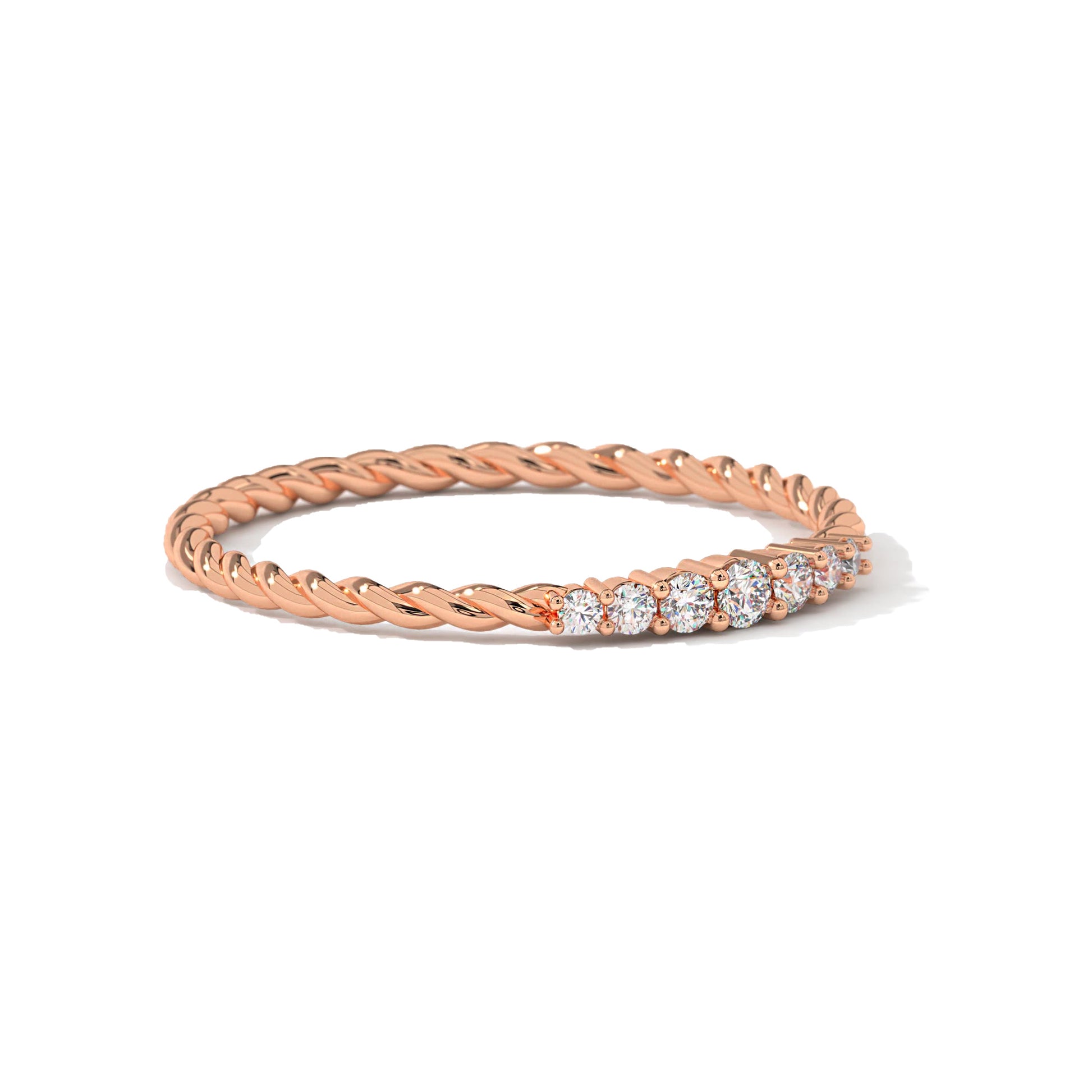 Side profile of rose gold Diamond Wedding Ring - Lab Diamonds | Carat Rio, highlighting the twisted rope band and seven diamonds.