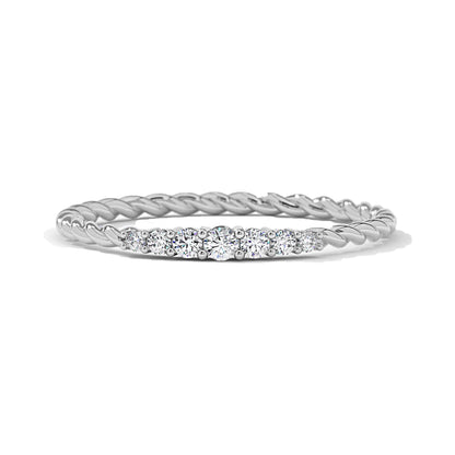 White gold Seven Stone Twisted Rope Braided Diamond Wedding Ring with lab-grown diamonds set in a braided rope-style band.