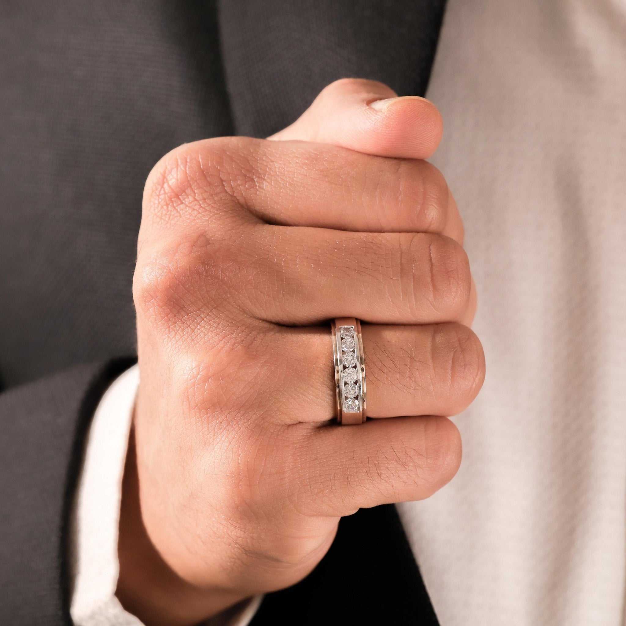 Six Stone Classic Mens Moissanite Diamond Wedding Ring