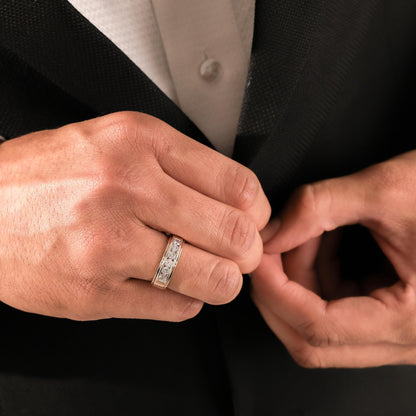 Six Stone Classic Mens Moissanite Diamond Wedding Ring
