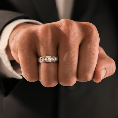 Six Stone Classic Mens Moissanite Diamond Wedding Ring