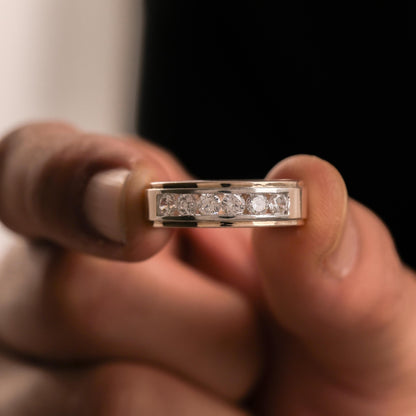 Six Stone Classic Mens Moissanite Diamond Wedding Ring