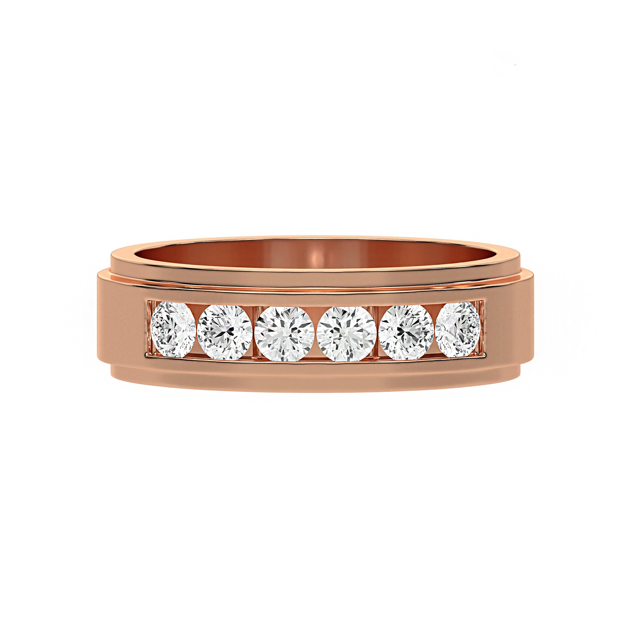 Six Stone Classic Mens Moissanite Diamond Wedding Ring