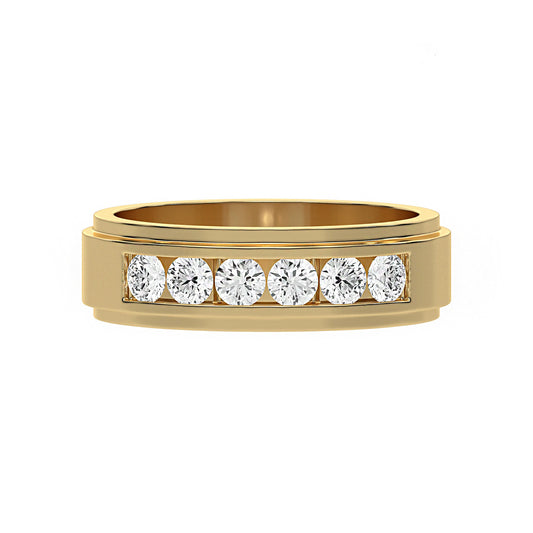 Six Stone Classic Mens Moissanite Diamond Wedding Ring