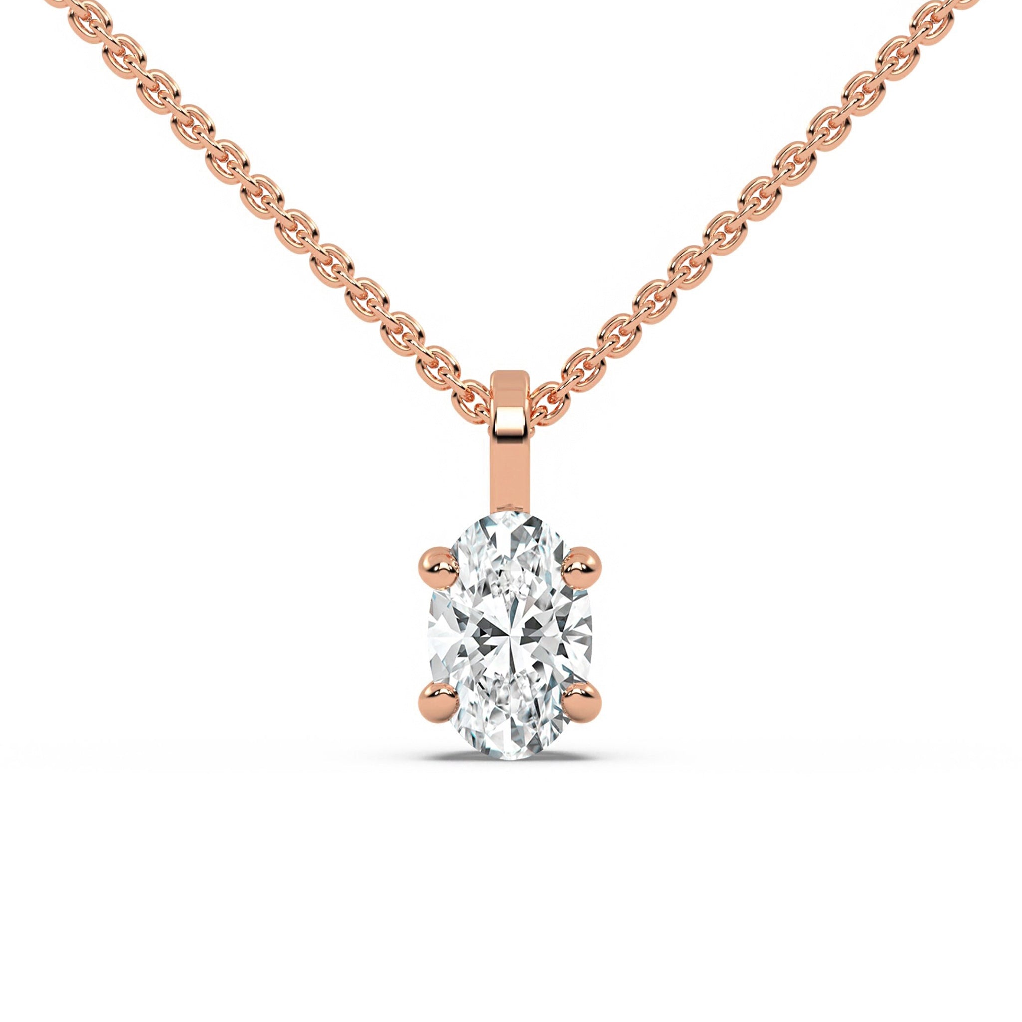 Delicate Oval Diamond Solitaire Womens Necklace