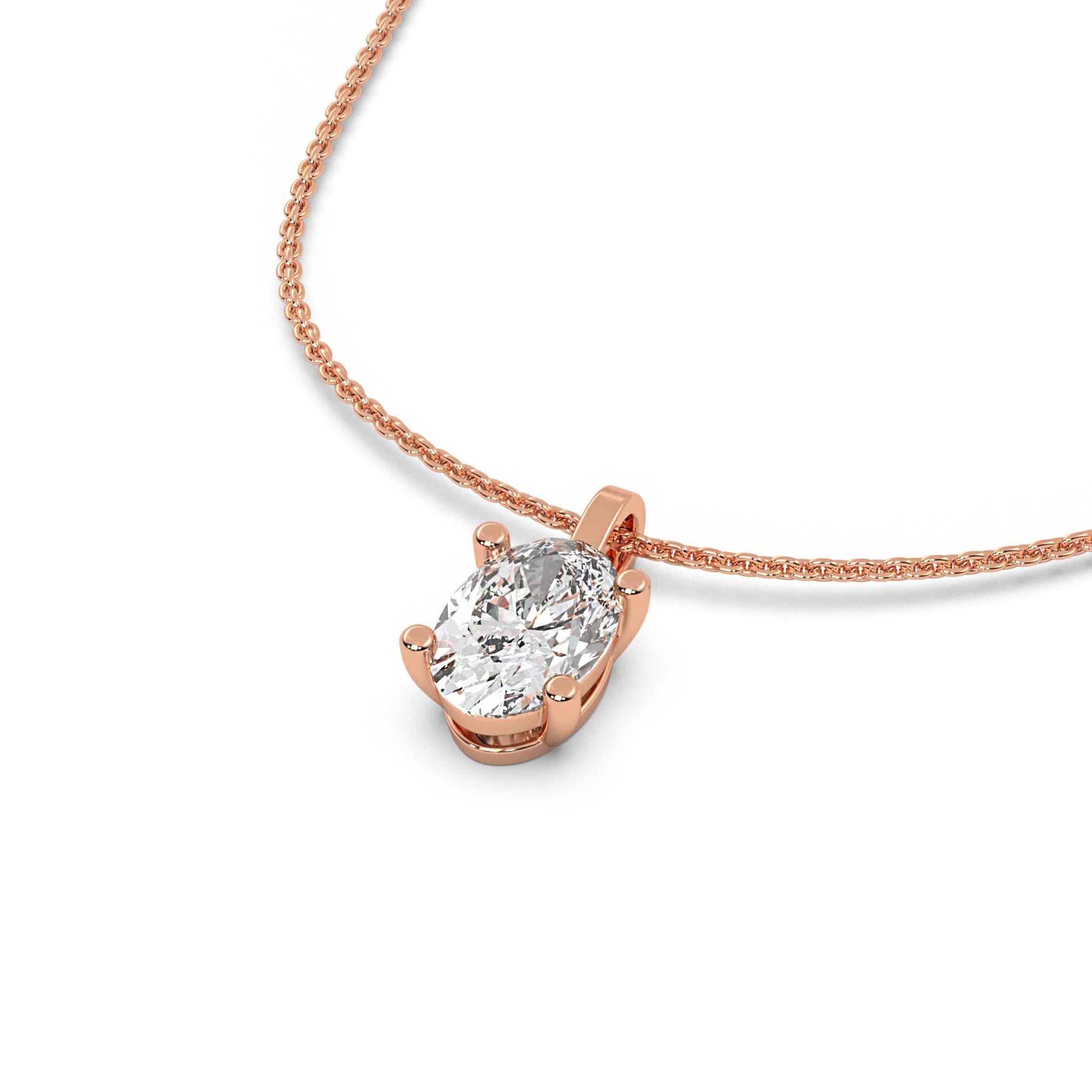 Delicate Oval Diamond Solitaire Womens Necklace
