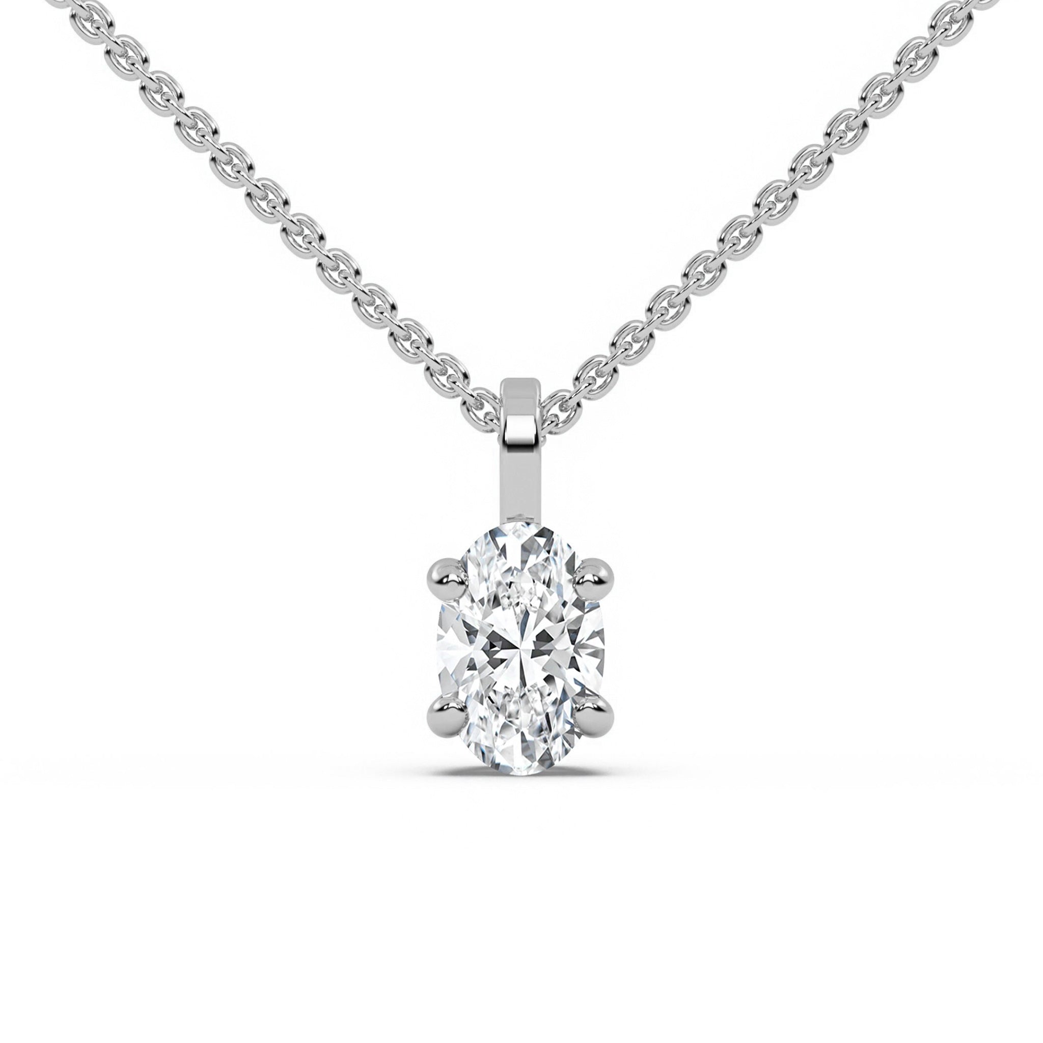 Delicate Oval Diamond Solitaire Womens Necklace