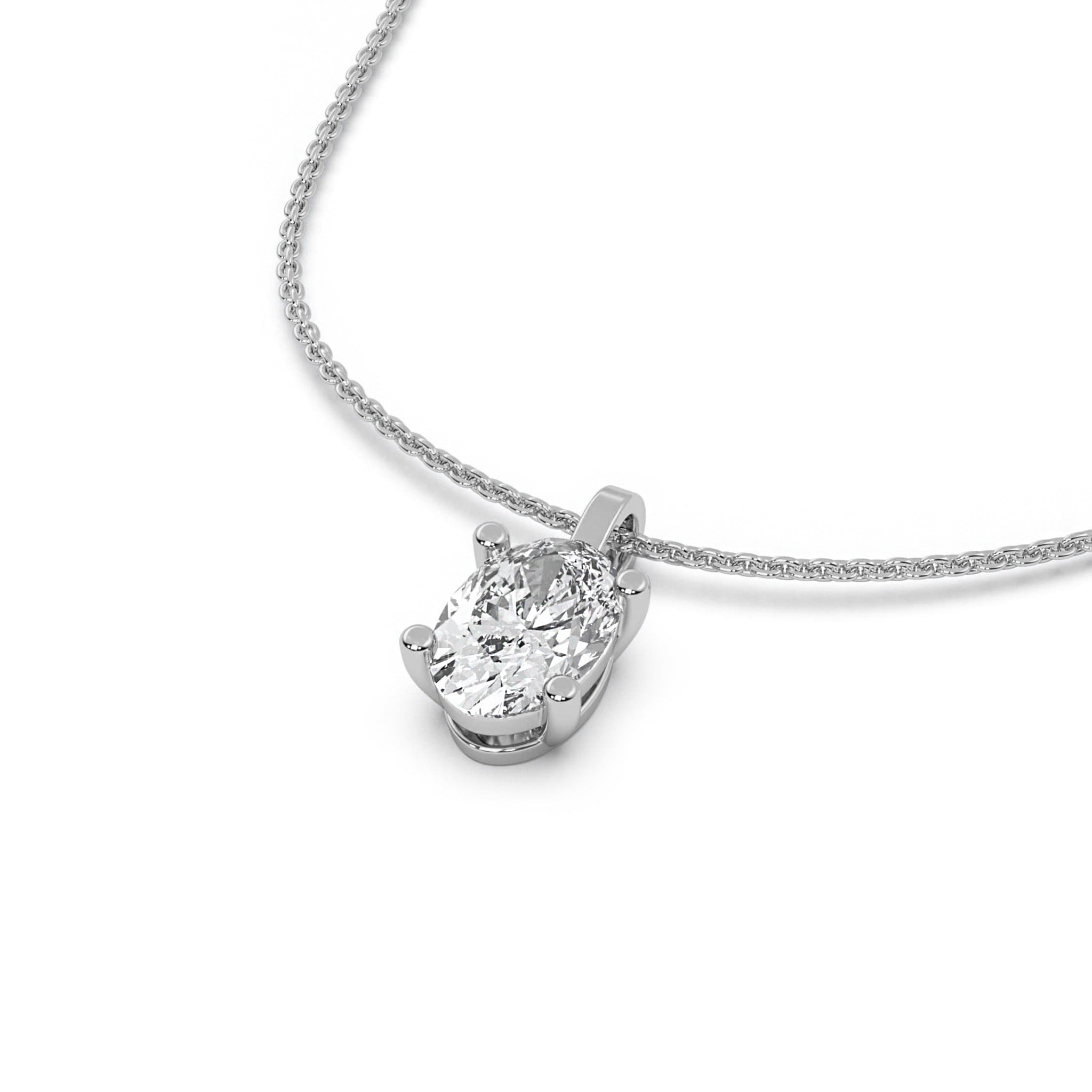 Delicate Oval Diamond Solitaire Womens Necklace