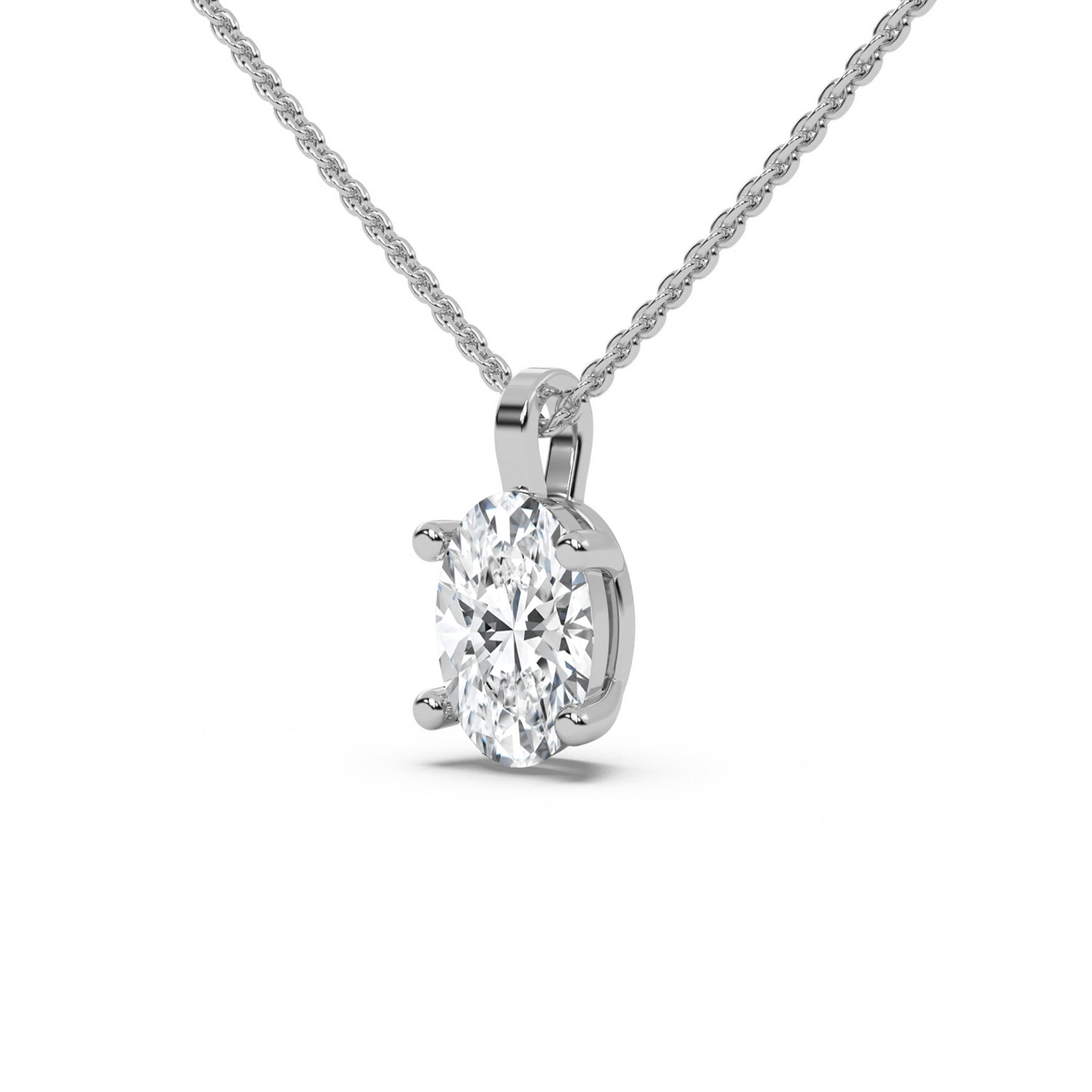 Delicate Oval Diamond Solitaire Womens Necklace
