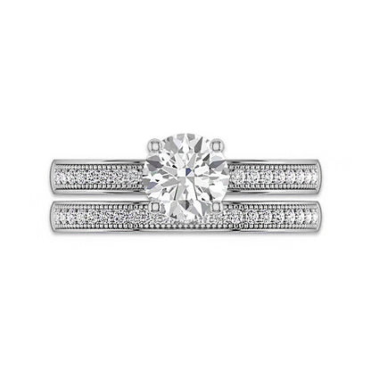 Solitaire Accents Round Moissanite Bridal Ring Set