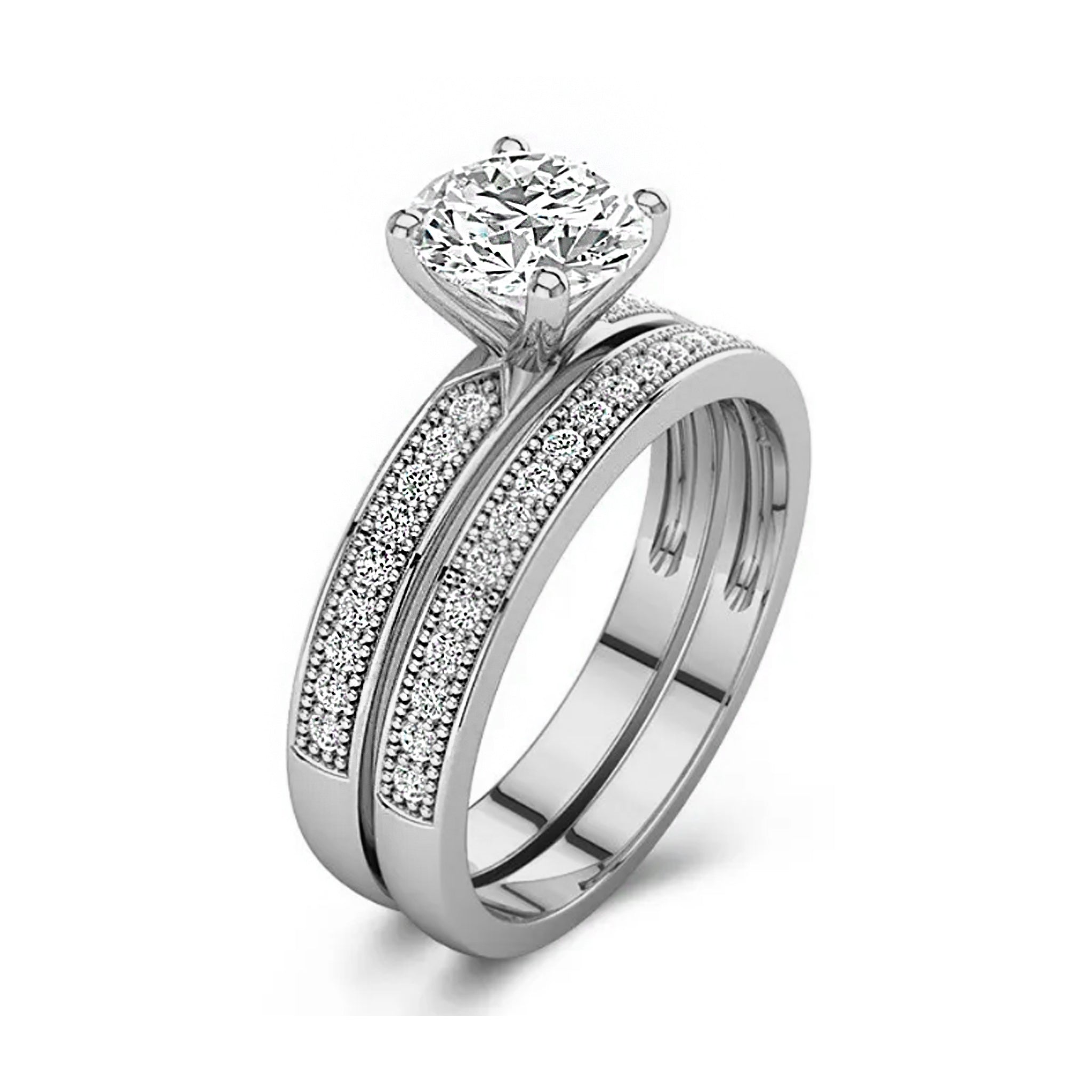 Solitaire Accents Round Moissanite Bridal Ring Set