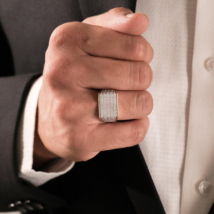 Round Pave Diamond Mens Gold Signet Ring