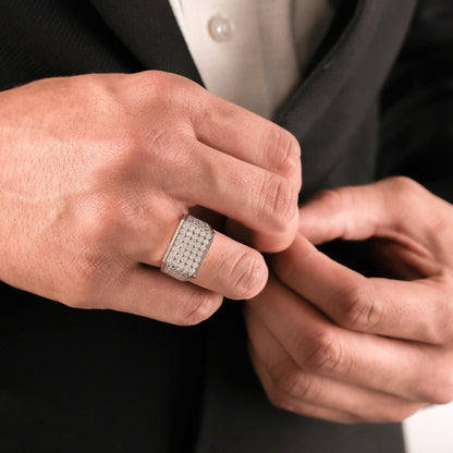 Round Pave Diamond Mens Gold Signet Ring