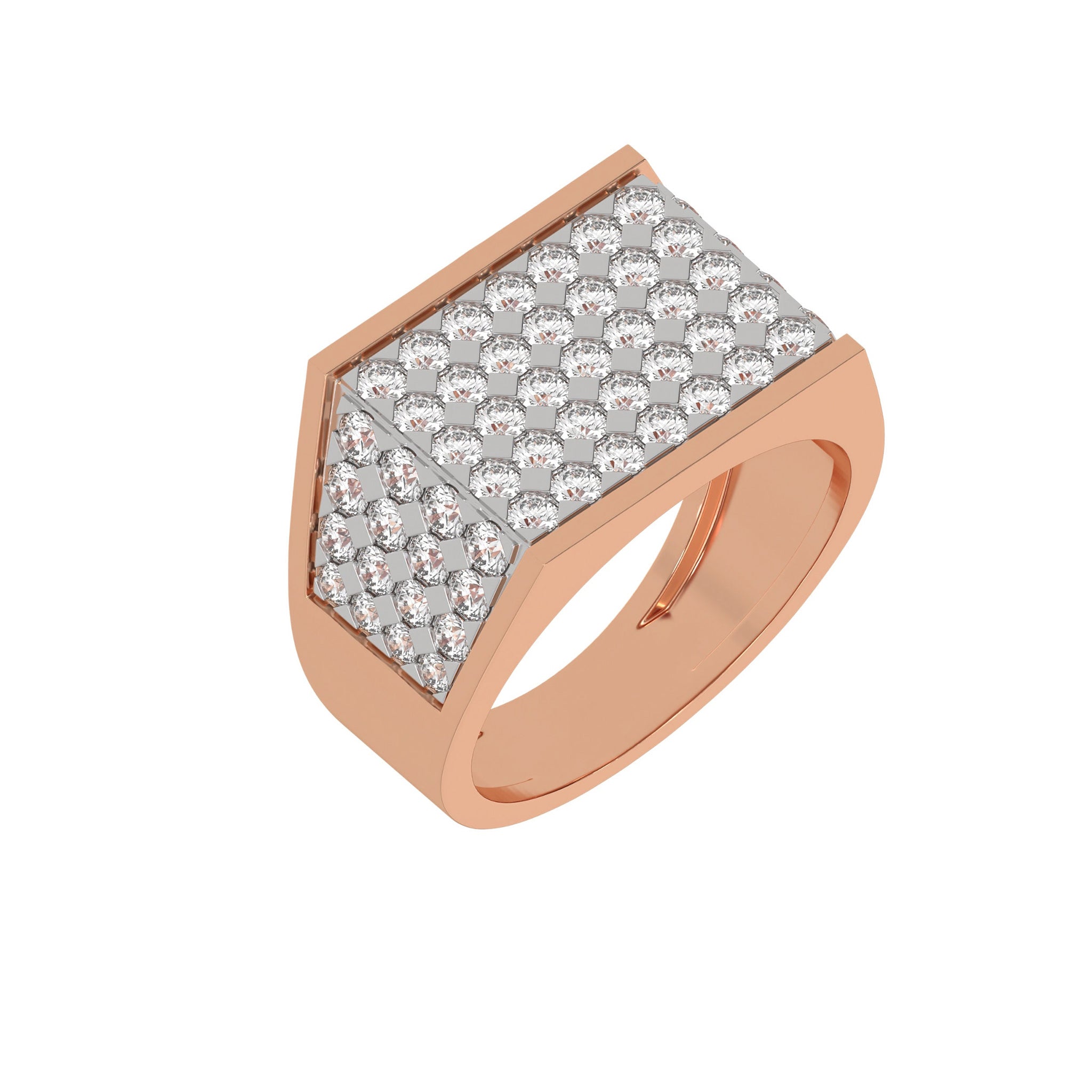 Round Pave Diamond Mens Gold Signet Ring