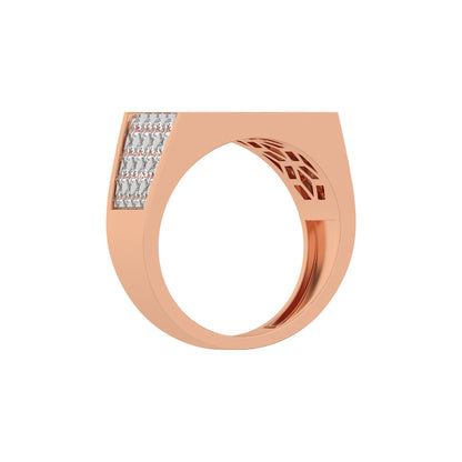 Round Pave Diamond Mens Gold Signet Ring