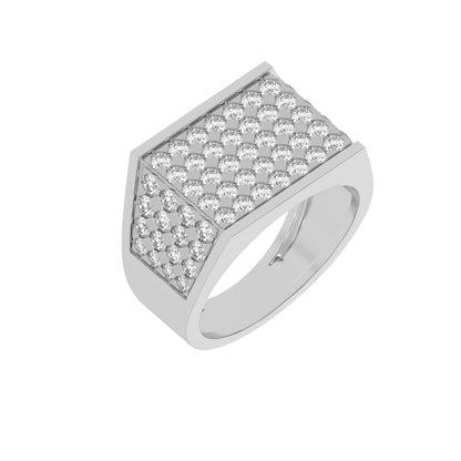 Round Pave Diamond Mens Gold Signet Ring
