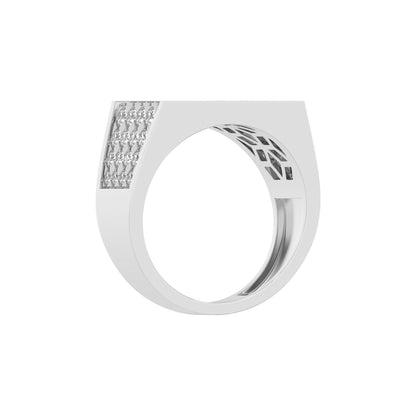 Round Pave Diamond Mens Gold Signet Ring