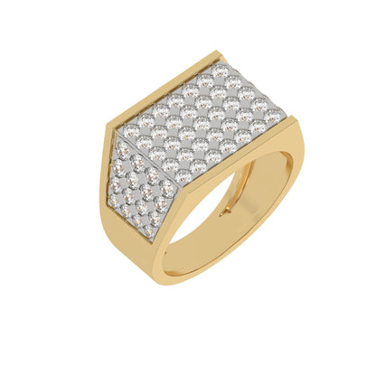 Round Pave Diamond Mens Gold Signet Ring