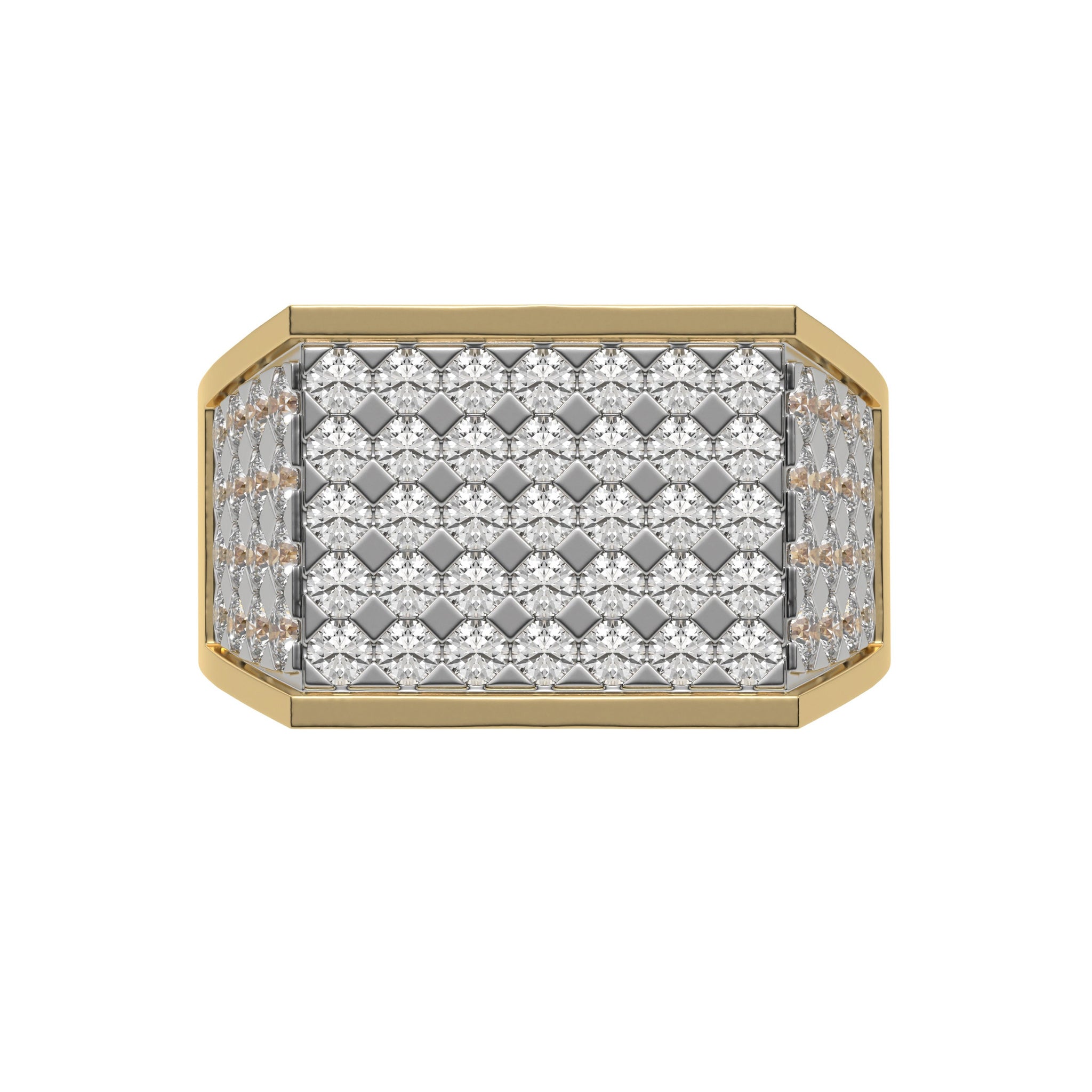 Round Pave Diamond Mens Gold Signet Ring