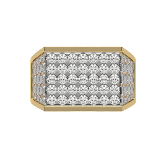 Round Pave Diamond Mens Gold Signet Ring