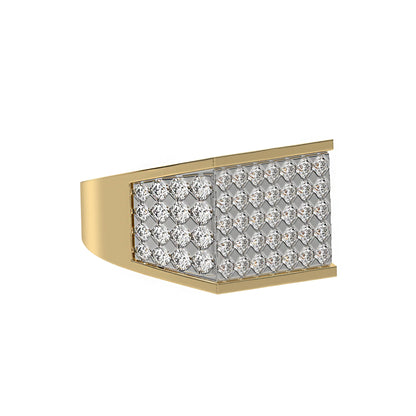 Round Pave Diamond Mens Gold Signet Ring