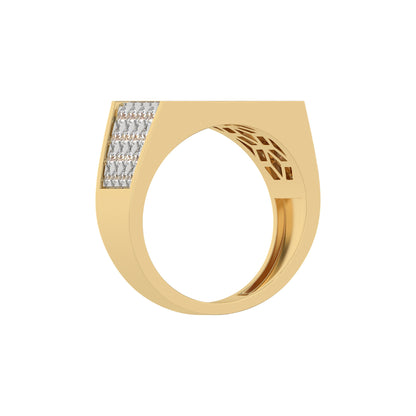 Round Pave Diamond Mens Gold Signet Ring