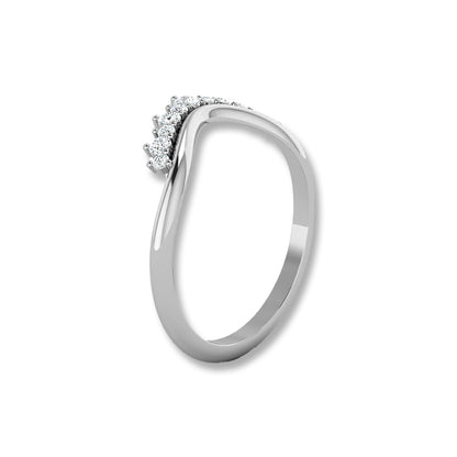 Angled side view of white gold Round Diamond Tiara Ring highlighting its elegant curve and diamond setting.