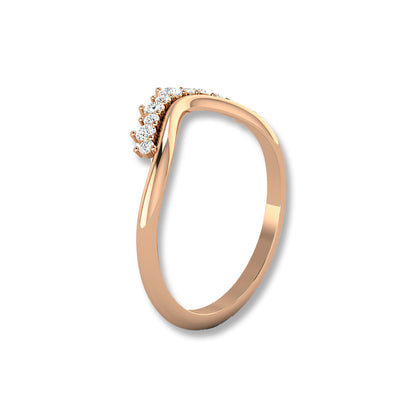 Side profile of rose gold Round Diamond Tiara Wedding Ring showing curved band and sparkling diamond accents.