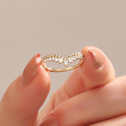 Chevron Style Round Curved Wedding Bands