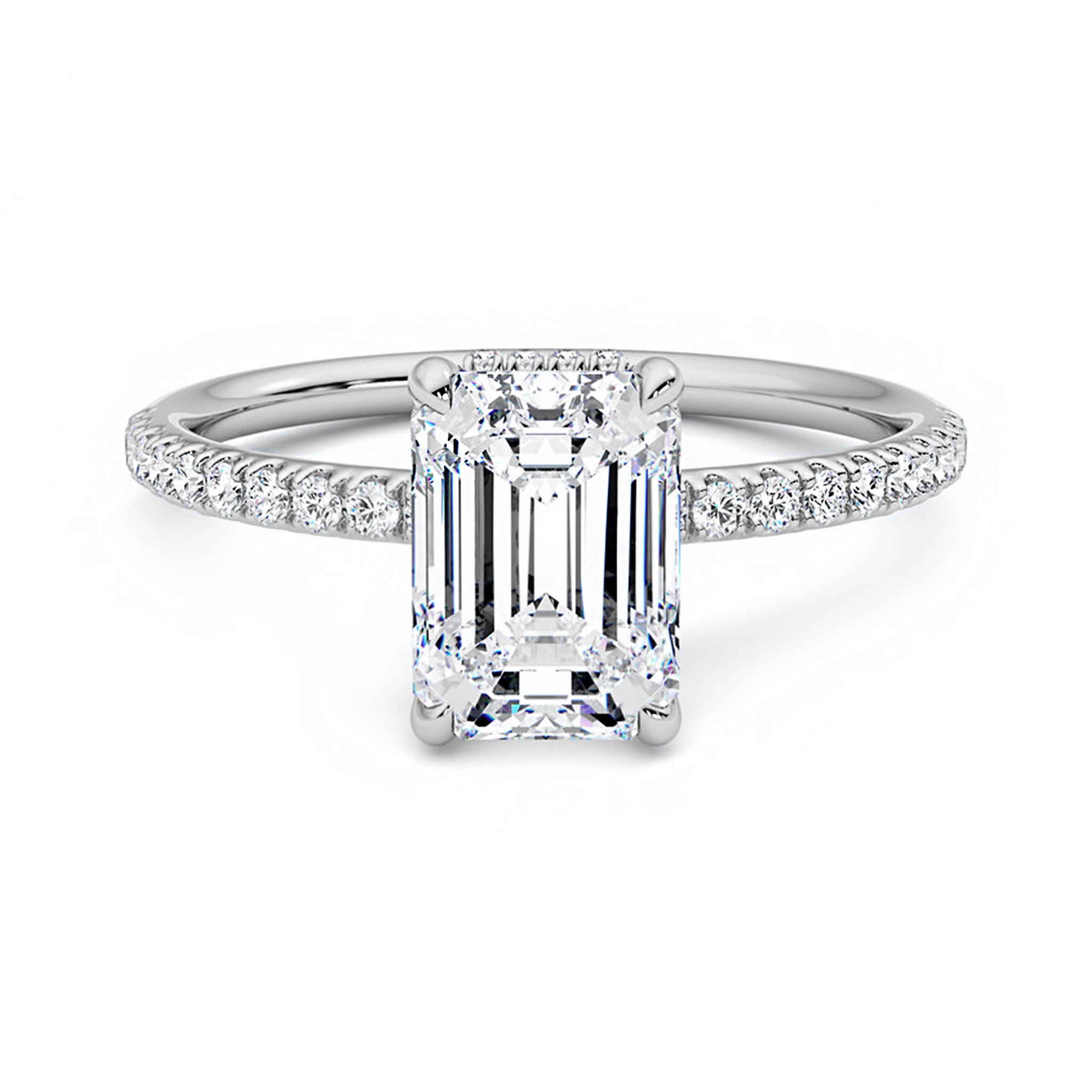 Hidden Halo Emerald Cut Engagement Ring With Pave Side Stones