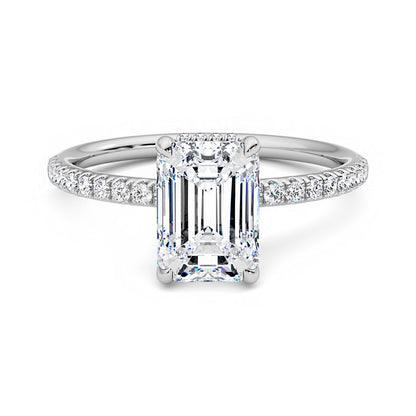 Hidden Halo Emerald Cut Engagement Ring With Pave Side Stones