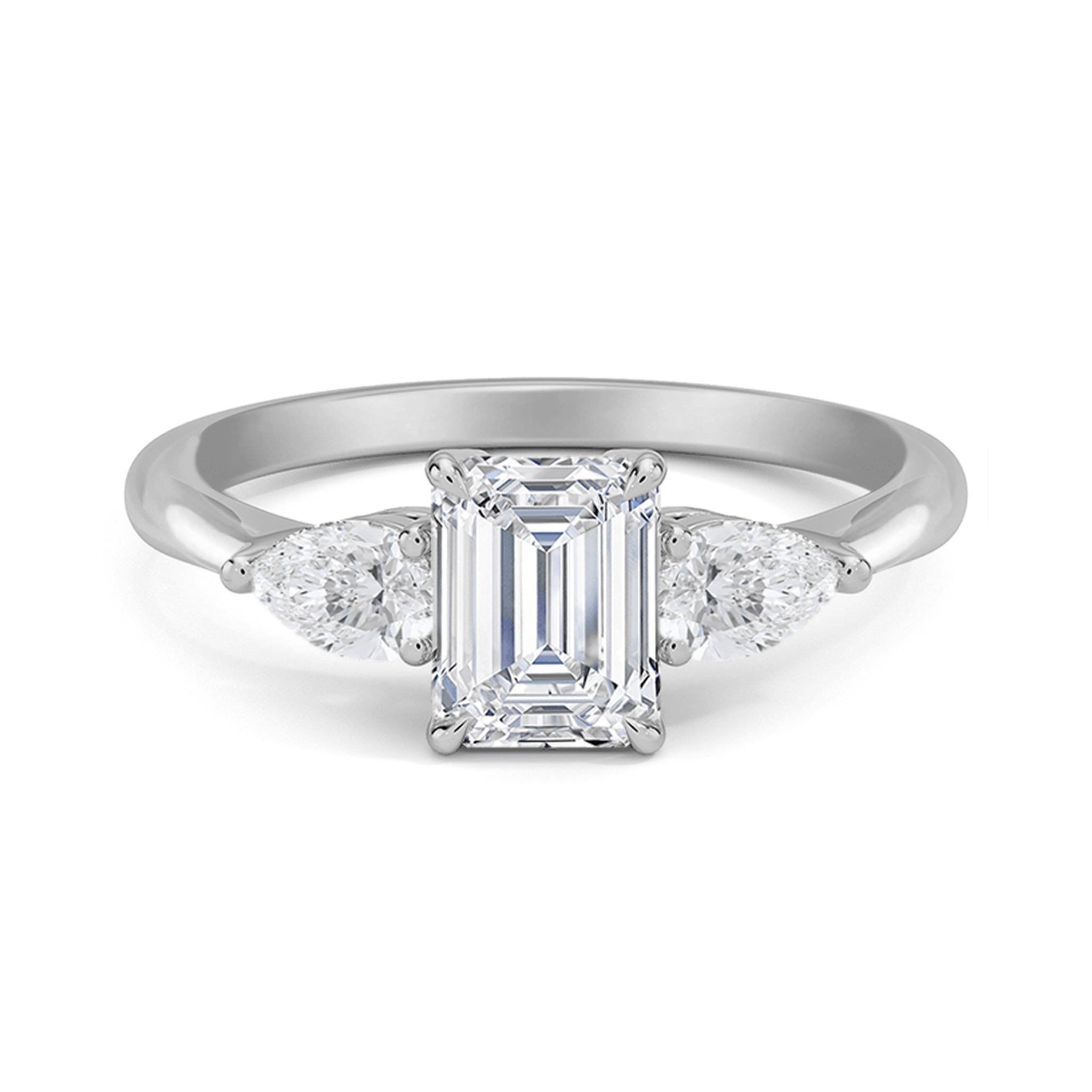 Emerald and Side Two Pear Three Diamond Ring