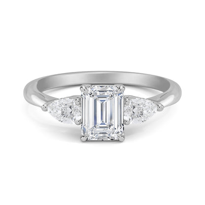 Emerald and Side Two Pear Three Diamond Ring