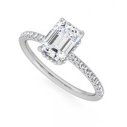 Hidden Halo Emerald Cut Engagement Ring With Pave Side Stones