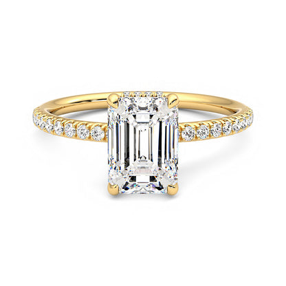Hidden Halo Emerald Cut Engagement Ring With Pave Side Stones