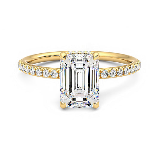 Hidden Halo Emerald Cut Engagement Ring With Pave Side Stones
