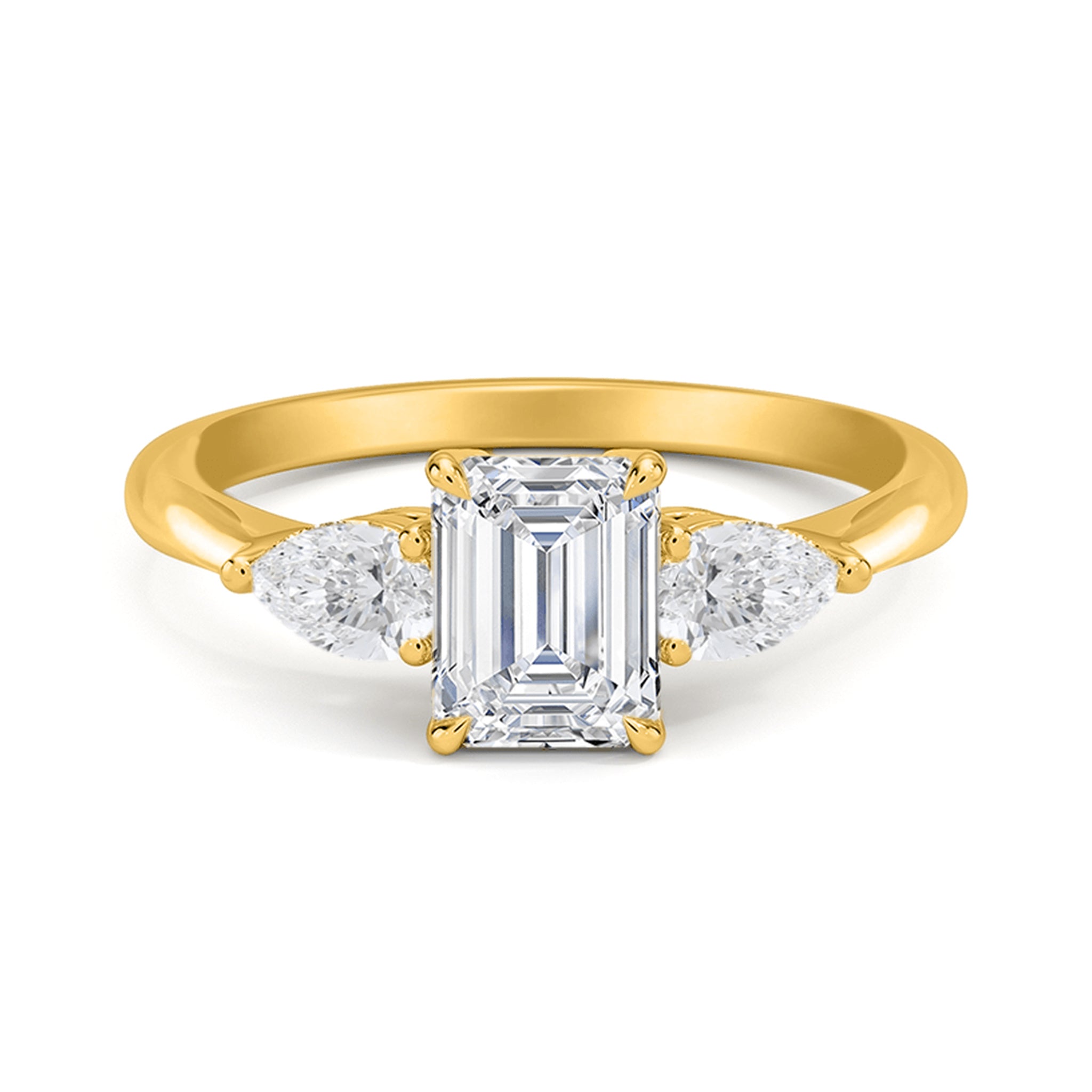 Emerald and Side Two Pear Three Diamond Ring