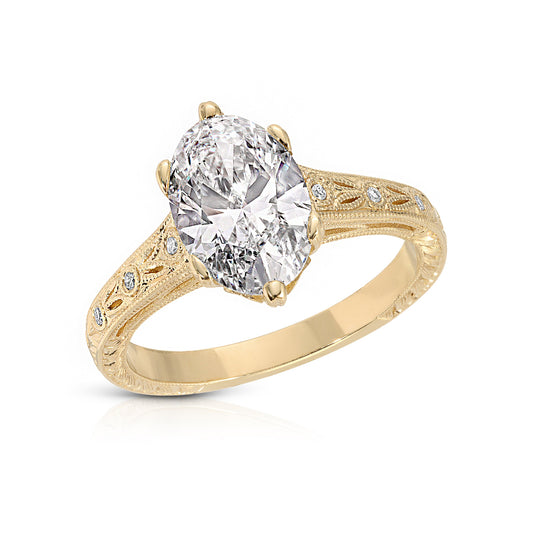 Vintage Style Art Deco Milgrain Oval Moissanite Ring