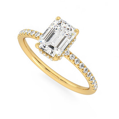 Hidden Halo Emerald Cut Engagement Ring With Pave Side Stones